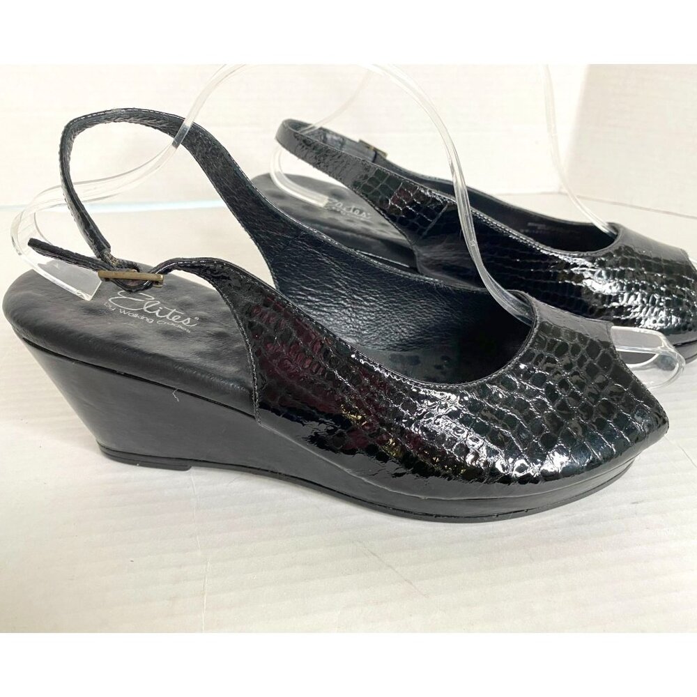 Walking Cradle NWOB Elites Black Patent Open Toe Slingback Sandal Size 10 1/2/W